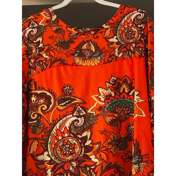 Izuria Bright Tunic Top Orange Paisley Floral Light Knit XL Boho  Eye-catching - Picture 2 of 10